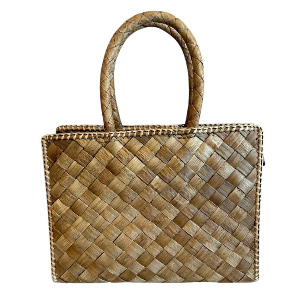 Lois Hill Rattan Woven Leopard Print Tote Bag